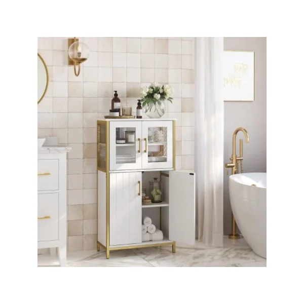 Buffet salon buffet cuisine moderne doré et blanc meuble rangement avec placard cadre acier