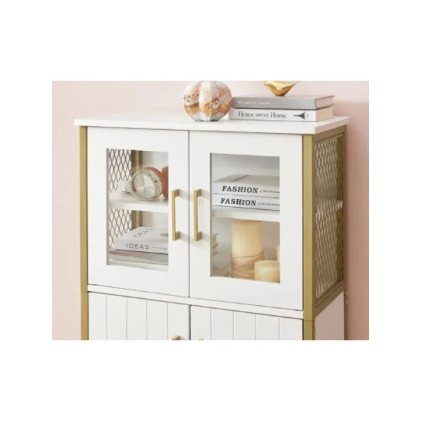 Buffet salon buffet cuisine moderne doré et blanc meuble rangement avec placard cadre acier