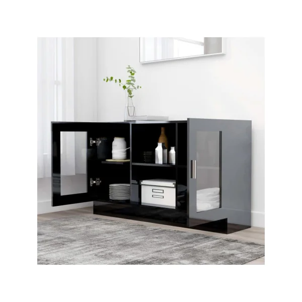 Buffet salon noir brillant buffet vitrine meuble de rangement avec vitrine