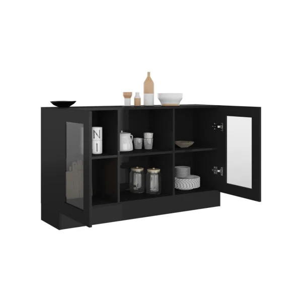 Buffet salon noir brillant buffet vitrine meuble de rangement avec vitrine