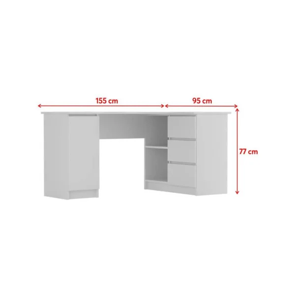 Bureau angle blanc moderne bureau avec rangement 3 tiroirs 1 placard