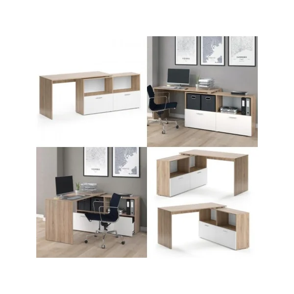 Bureau angle chêne blanc flexible bureau informatique bureau 2 tiroirs