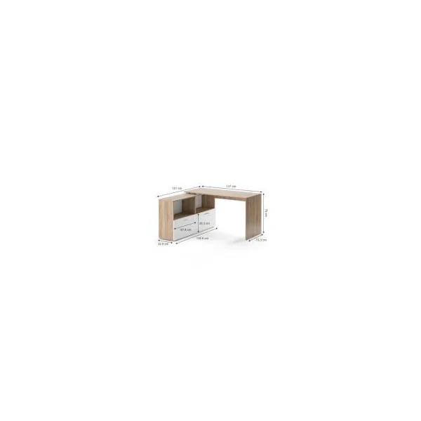 Bureau angle chêne blanc flexible bureau informatique bureau 2 tiroirs