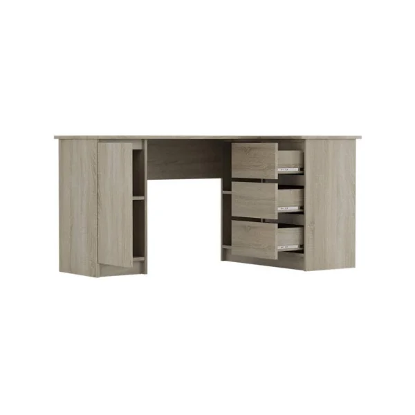 Bureau angle chêne moderne bureau avec rangement 3 tiroirs 1 placard