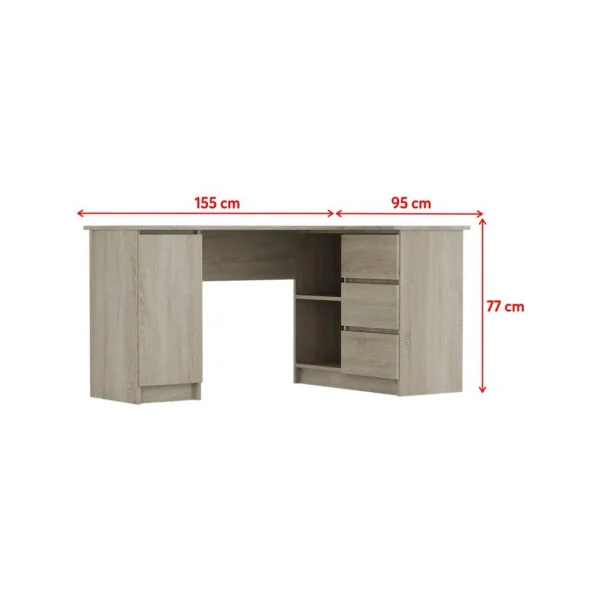 Bureau angle chêne moderne bureau avec rangement 3 tiroirs 1 placard