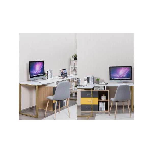 Bureau angle ou ligne droite moderne bureau double poste de travail avec rangement