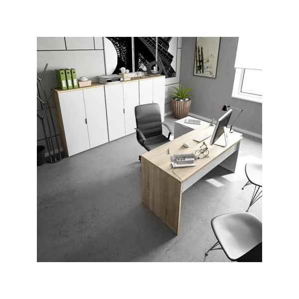 Bureau avec 3 tiroirs blanc et chêne bureau d'angle avec rangement
