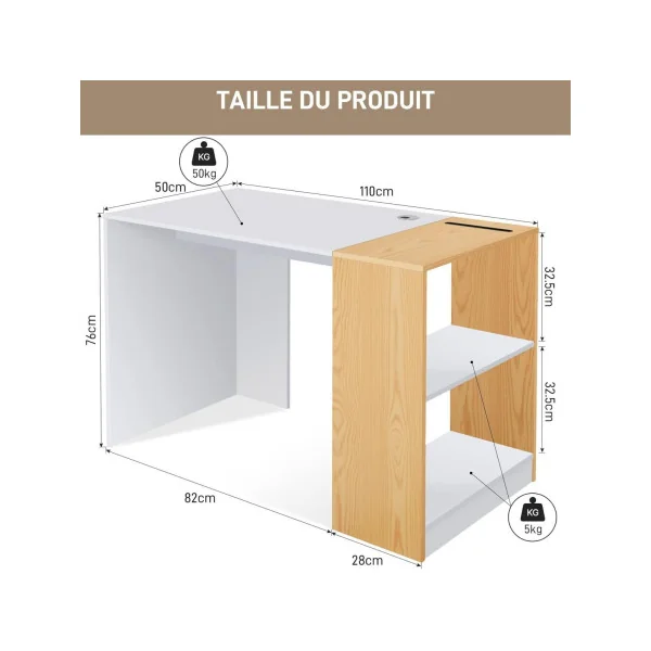 Bureau avec rangement blanc et chêne jauni bureau informatique avec rangement