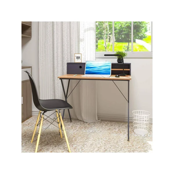 Bureau avec étagère chêne et gris bureau simple bureau de travail industriel