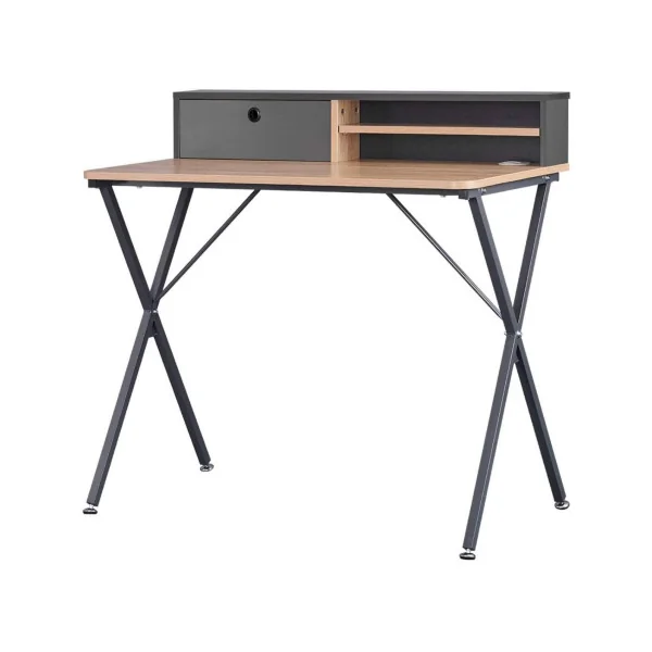Bureau avec étagère chêne et gris bureau simple bureau de travail industriel