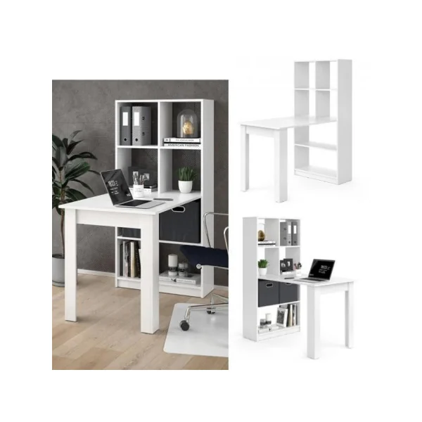 Bureau blanc 6 compartiments bureau informatique bureau avec rangement