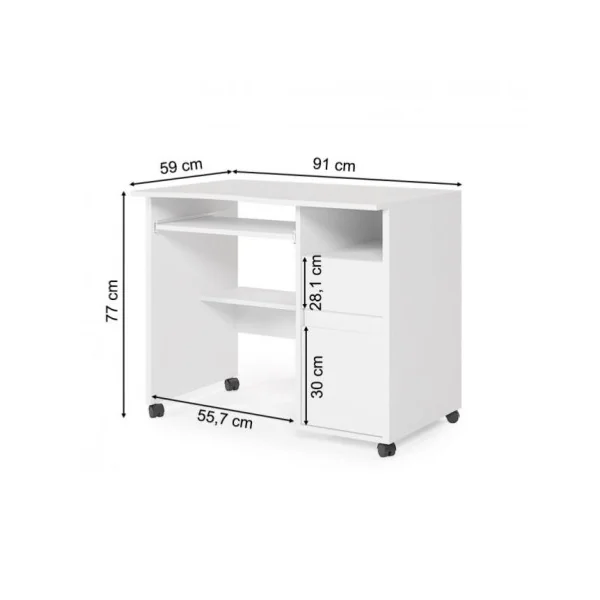 Bureau blanc pratique bureau mobile 1 tiroir 1 placard bureau avec rangement