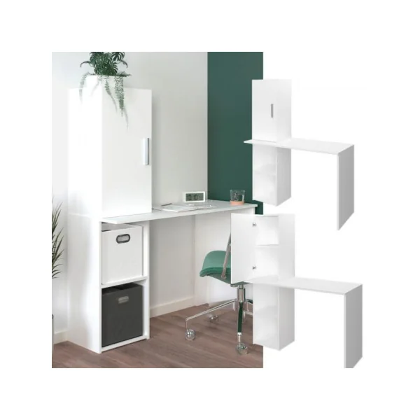 Bureau blanc sobre avec compartiments bureau avec rangement bureau informatique
