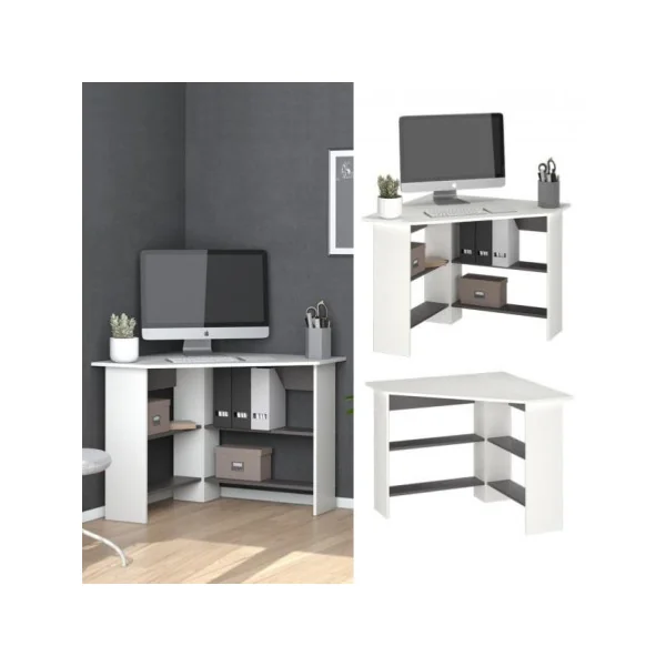Bureau d'angle 4 étagères blanc anthracite bureau informatique