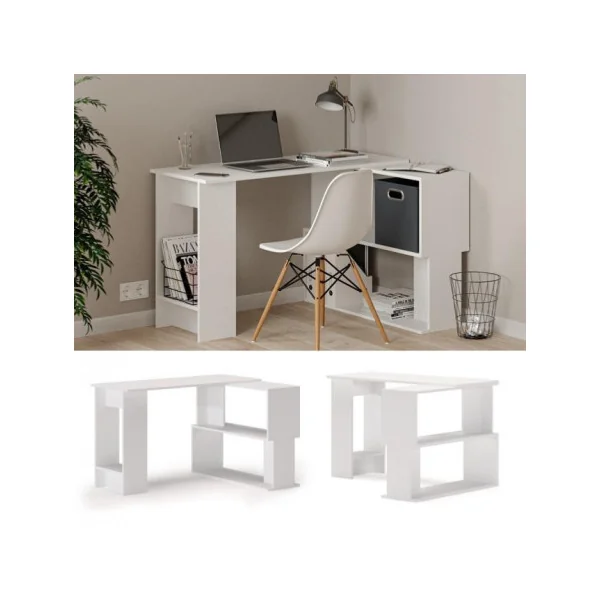 Bureau d'angle blanc bureau avec rangement table ordinateur