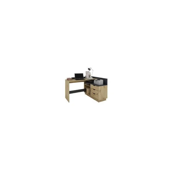 Bureau d'angle chêne et anthracite 3 tiroirs bureau avec rangement moderne