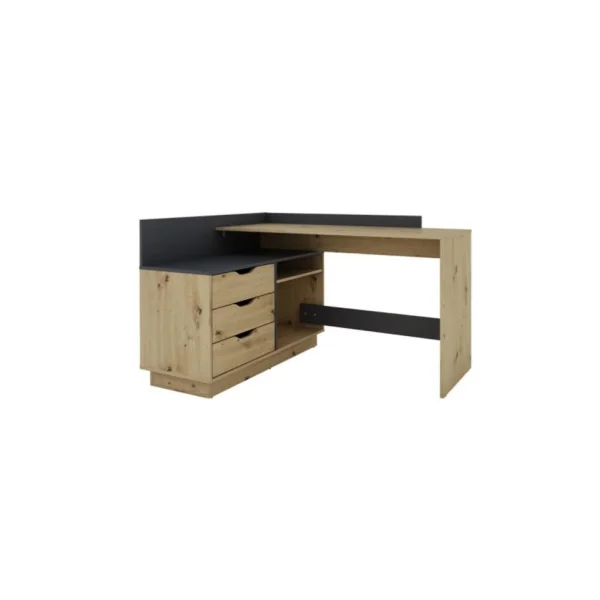 Bureau d'angle chêne et anthracite 3 tiroirs bureau avec rangement moderne