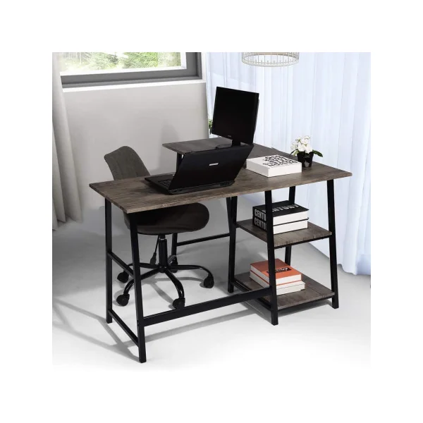 Bureau d'angle industriel avec étagères bureau métal brun rustique