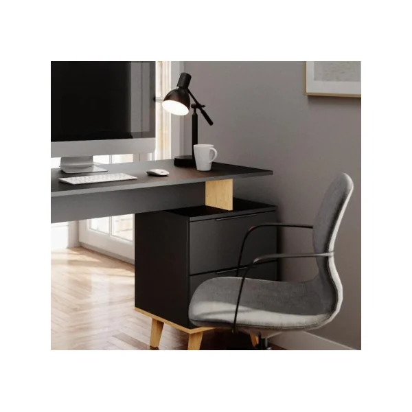Bureau design anthracite Scandi avec caisson bureau informatique 2 tiroirs bureau avec rangement