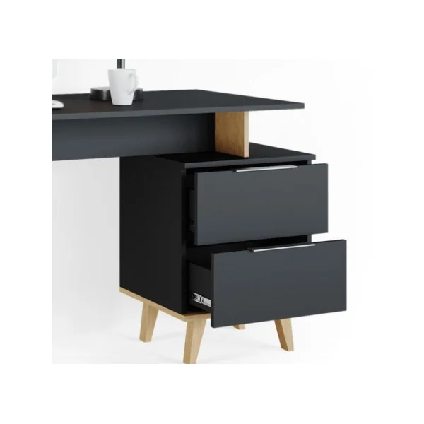 Bureau design anthracite Scandi avec caisson bureau informatique 2 tiroirs bureau avec rangement