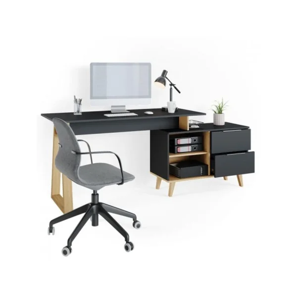 Bureau design anthracite Scandi avec caisson XL bureau d'angle bureau avec rangement