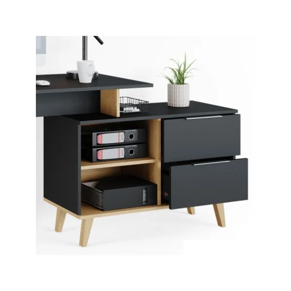 Bureau design anthracite Scandi avec caisson XL bureau d'angle bureau avec rangement