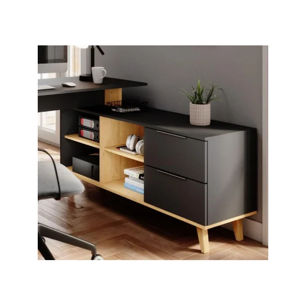 Bureau design anthracite Scandi avec caisson XXL bureau d'angle bureau avec rangement