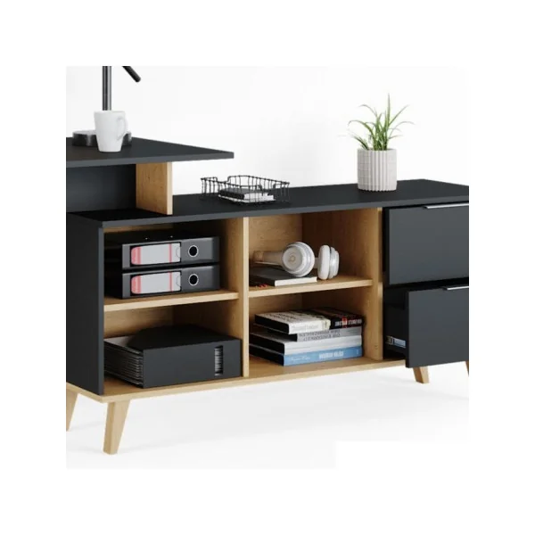 Bureau design anthracite Scandi avec caisson XXL bureau d'angle bureau avec rangement