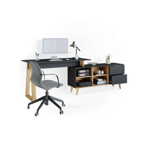 Bureau design anthracite Scandi avec caisson XXL bureau d'angle bureau avec rangement