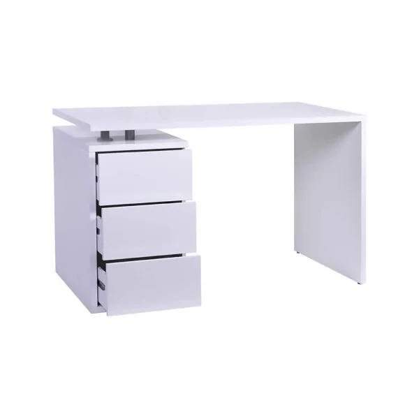 Bureau design blanc brillant FSC bureau avec rangement 3 tiroirs