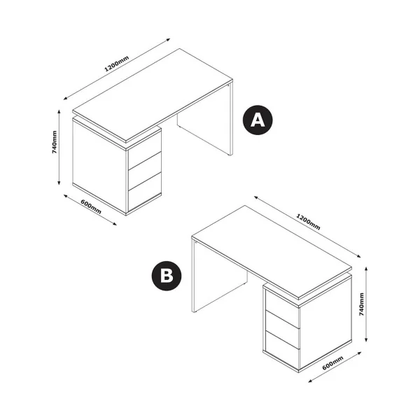 Bureau design blanc brillant FSC bureau avec rangement 3 tiroirs