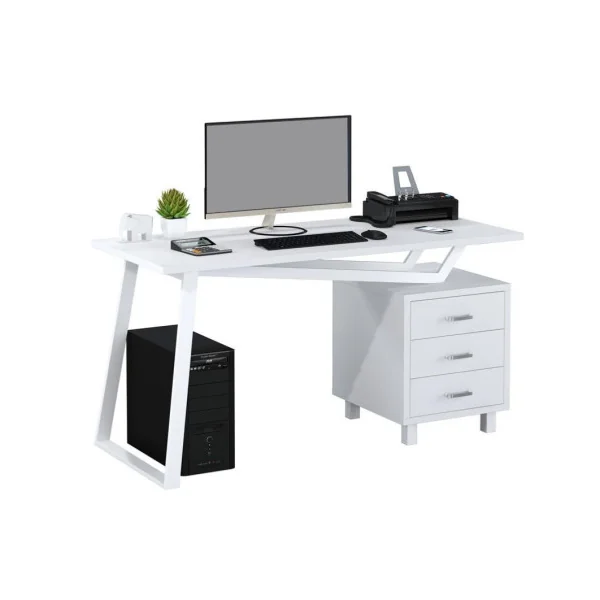 Bureau design blanc bureau 3 tiroirs de rangement bureau informatique