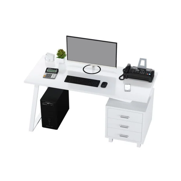 Bureau design blanc bureau 3 tiroirs de rangement bureau informatique