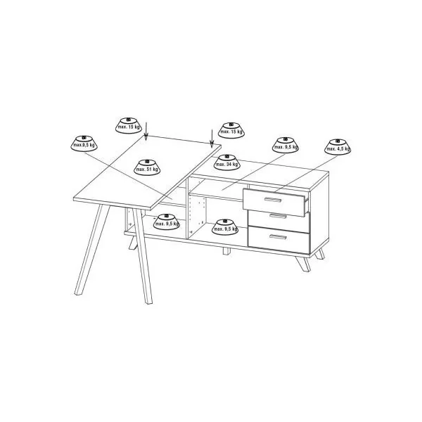 Bureau design chêne et blanc bureau scandinave bureau avec rangement 3 tiroirs bureau d'angle