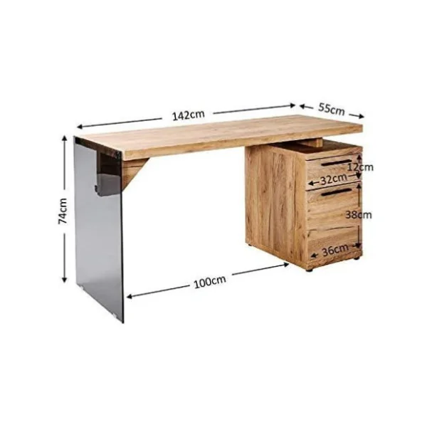 Bureau design en verre gris et chêne bureau ave rangement bureau informatique moderne