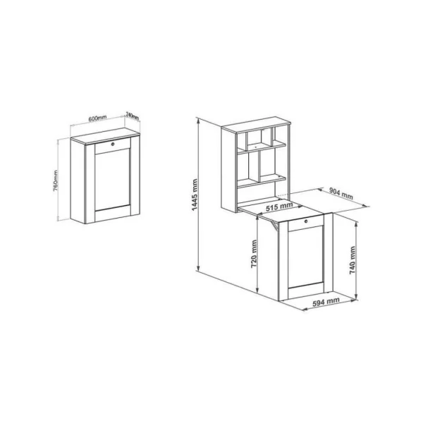 Bureau design pliable gain de place chêne et blanc bureau avec rangement moderne
