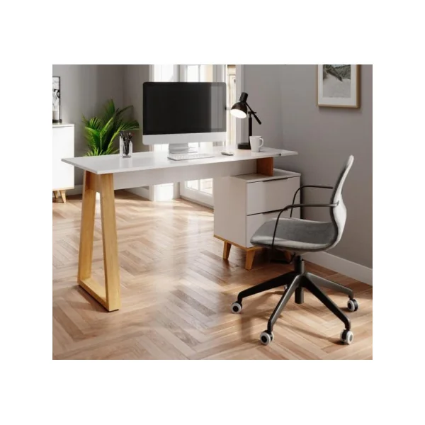 Bureau design Scandi avec caisson bureau avec rangement 2 tiroirs
