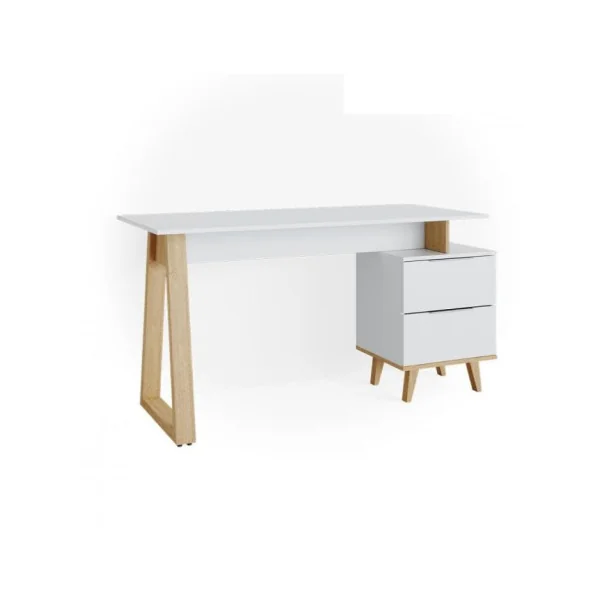Bureau design Scandi avec caisson bureau avec rangement 2 tiroirs
