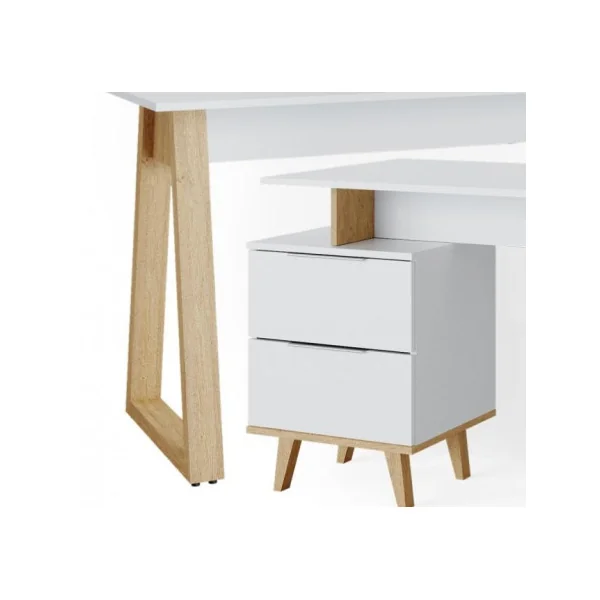 Bureau design Scandi avec caisson bureau avec rangement 2 tiroirs