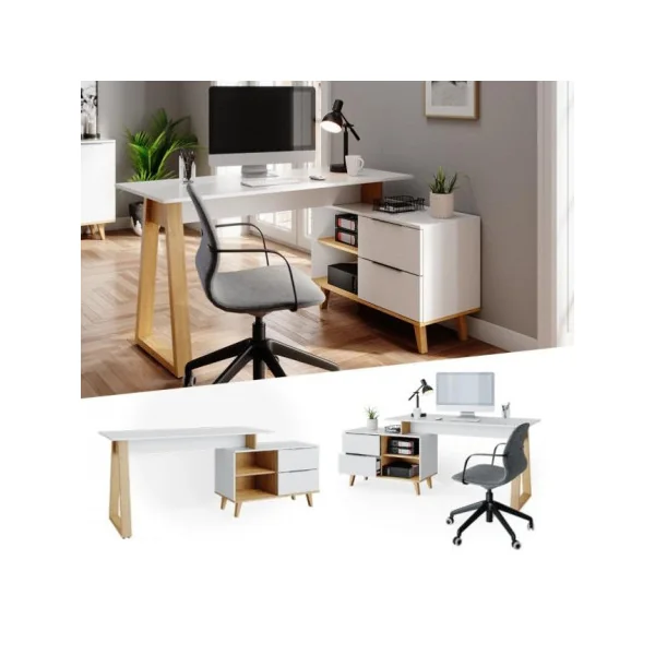 Bureau design Scandi avec caisson XL bureau avec rangement bureau angle