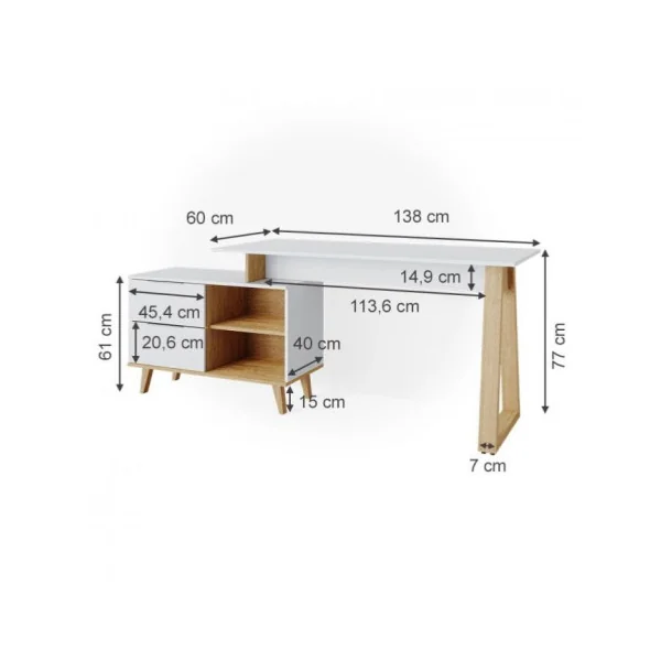 Bureau design Scandi avec caisson XL bureau avec rangement bureau angle