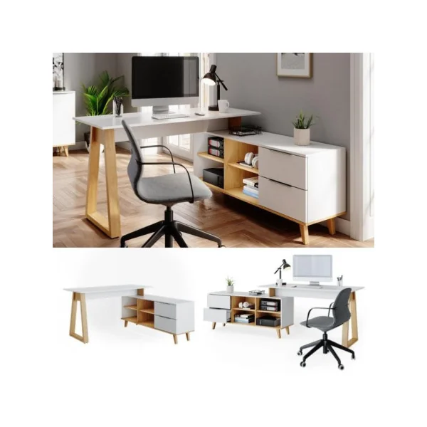 Bureau design Scandi avec caisson XXL bureau d'angle bureau avec rangement