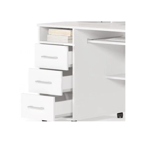 Bureau d'ordinateur blanc avec roues bureau mobile bureau avec rangement