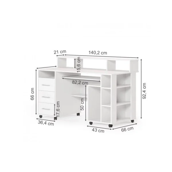Bureau d'ordinateur blanc avec roues bureau mobile bureau avec rangement
