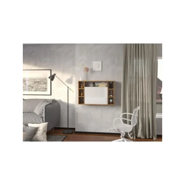 Bureau gain de place chêne foncé et blanc brillant