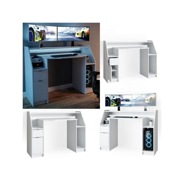 Bureau gamer blanc bureau de jeu video bureau gaming bureau informatique