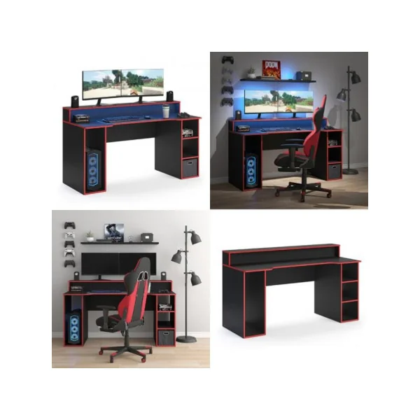 Bureau gamer GM noir et rouge bureau gaming bureau de jeu bureau informatique