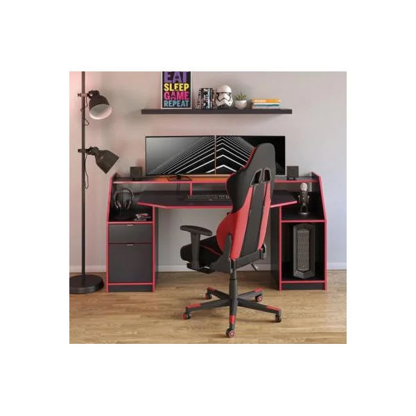 Bureau gamer noir et rouge grand modèle bureau de jeu bureau gaming bureau informatique