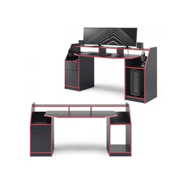 Bureau gamer noir et rouge grand modèle bureau de jeu bureau gaming bureau informatique