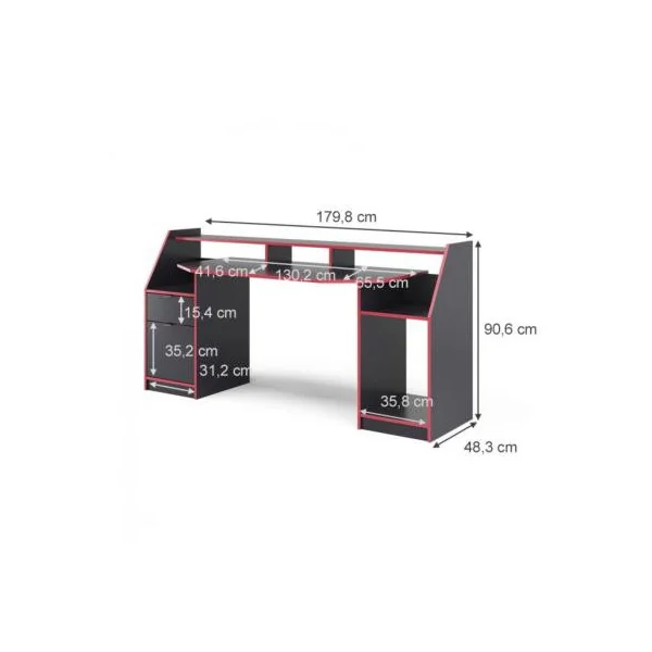 Bureau gamer noir et rouge grand modèle bureau de jeu bureau gaming bureau informatique
